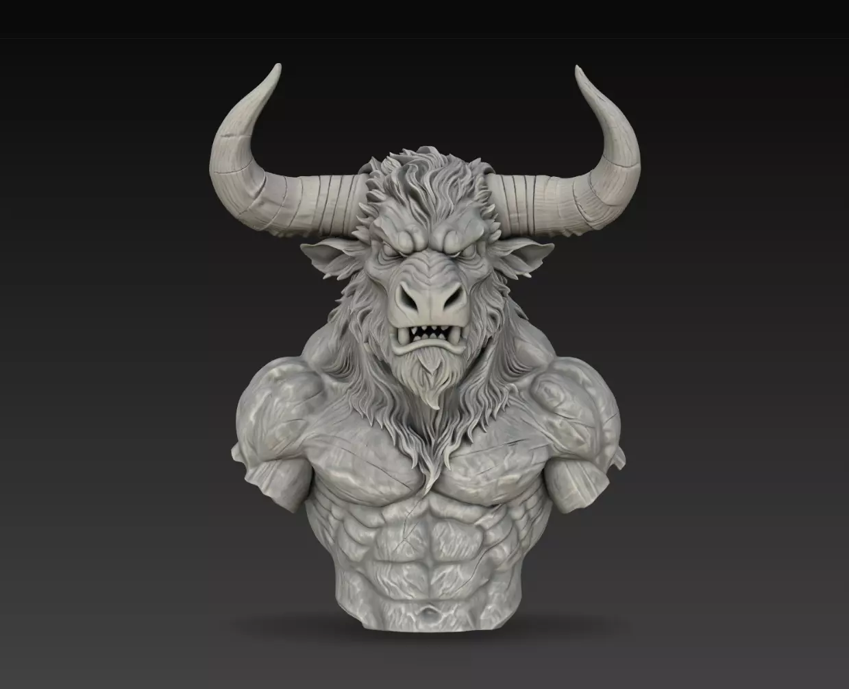 Horned Minotaur Warrior Muscular Fantasy Beast Bust STL Model 3D print model