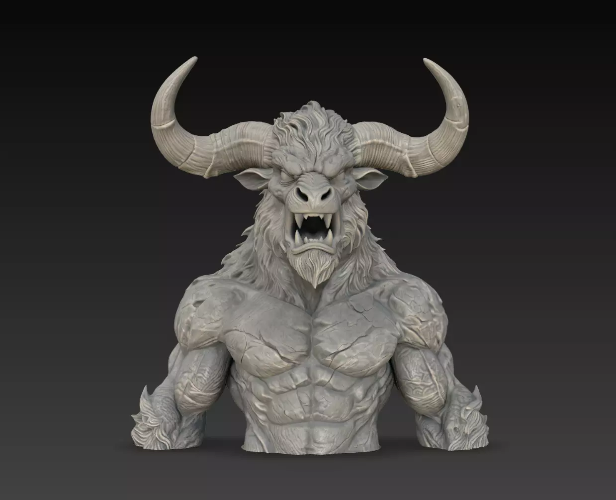 Horned Minotaur Monster Muscular Fantasy Beast Bust STL Model 3D print model