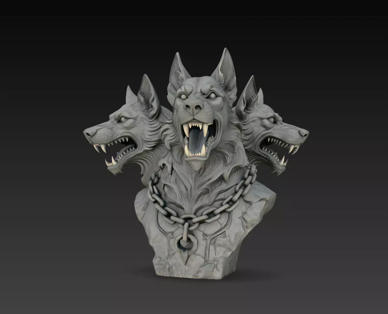 Three Headed Cerberus Chained Hellhound Bust STL Model 3D print model