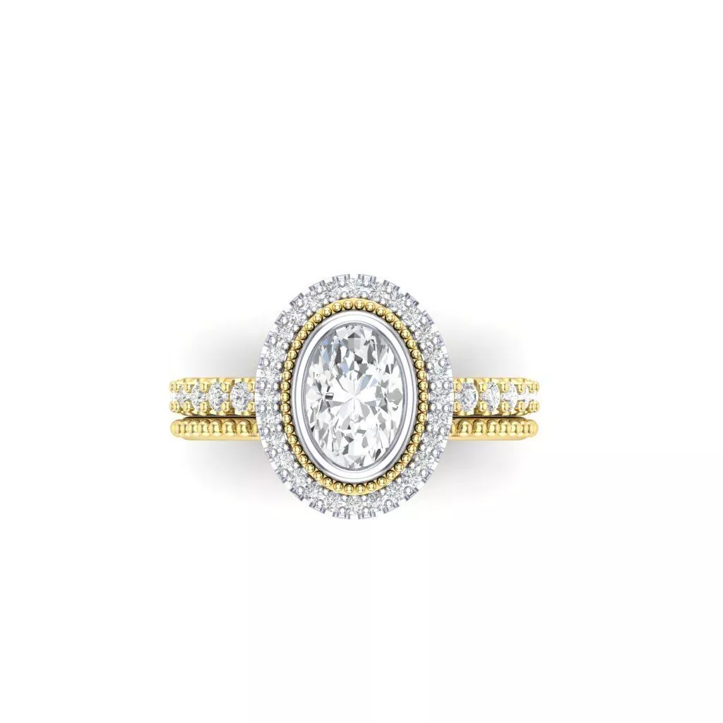 Oval Bezel Solitaire With Halo and Beaded Band 3DM 3D print model