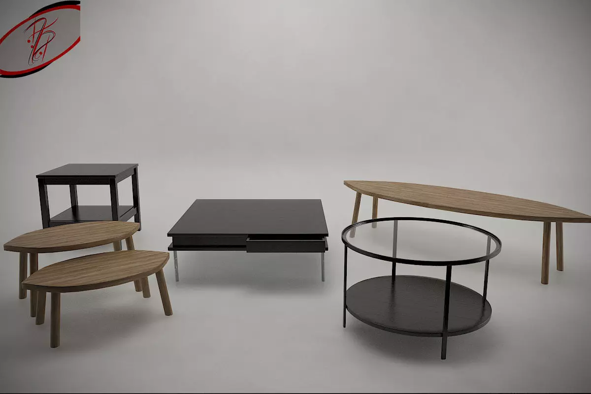 Coffee Table Collection - Game Ready Low-poly 3D model_0