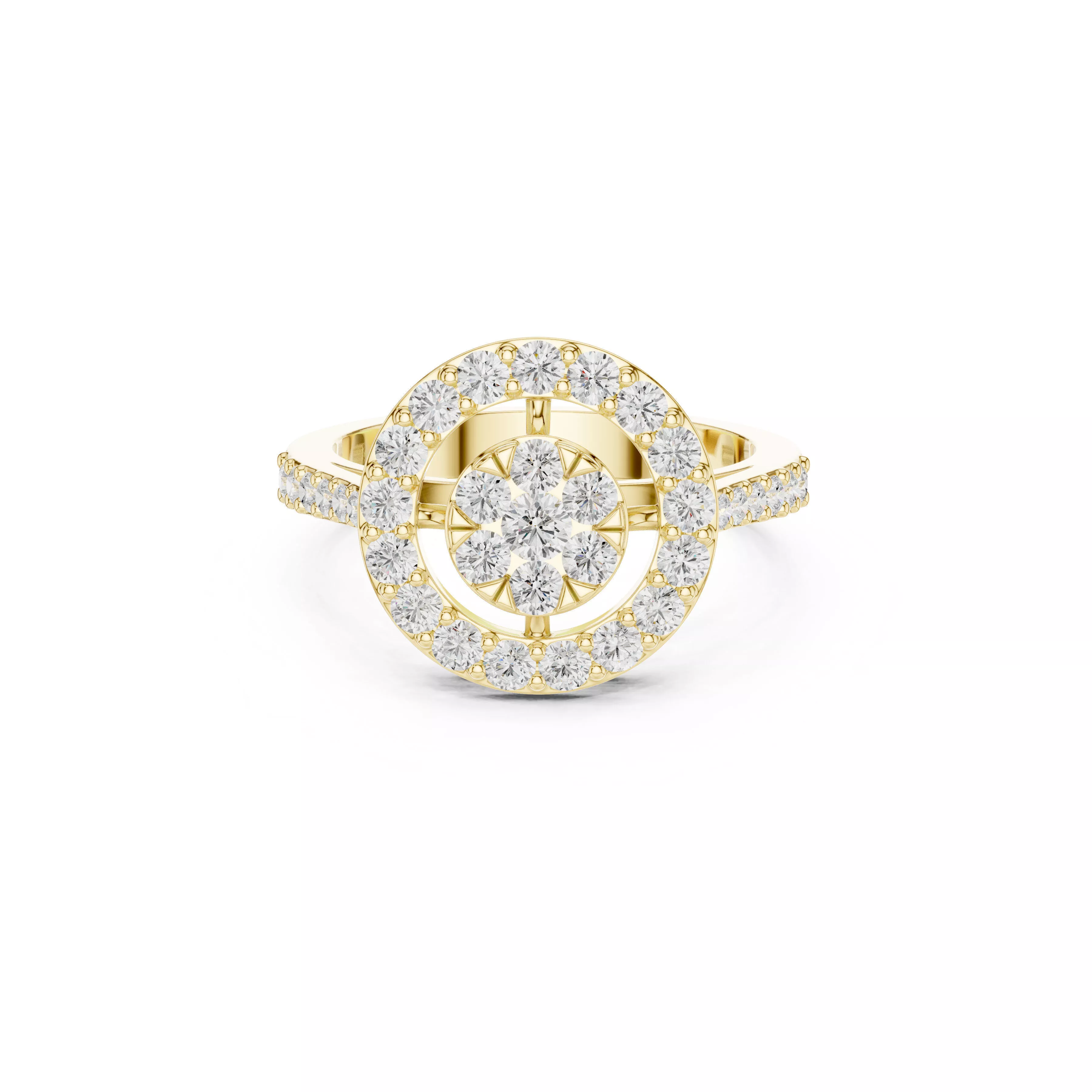 Halo Cluster Diamond Ring Luxury Circular Engagement Ring CAD 3D print model