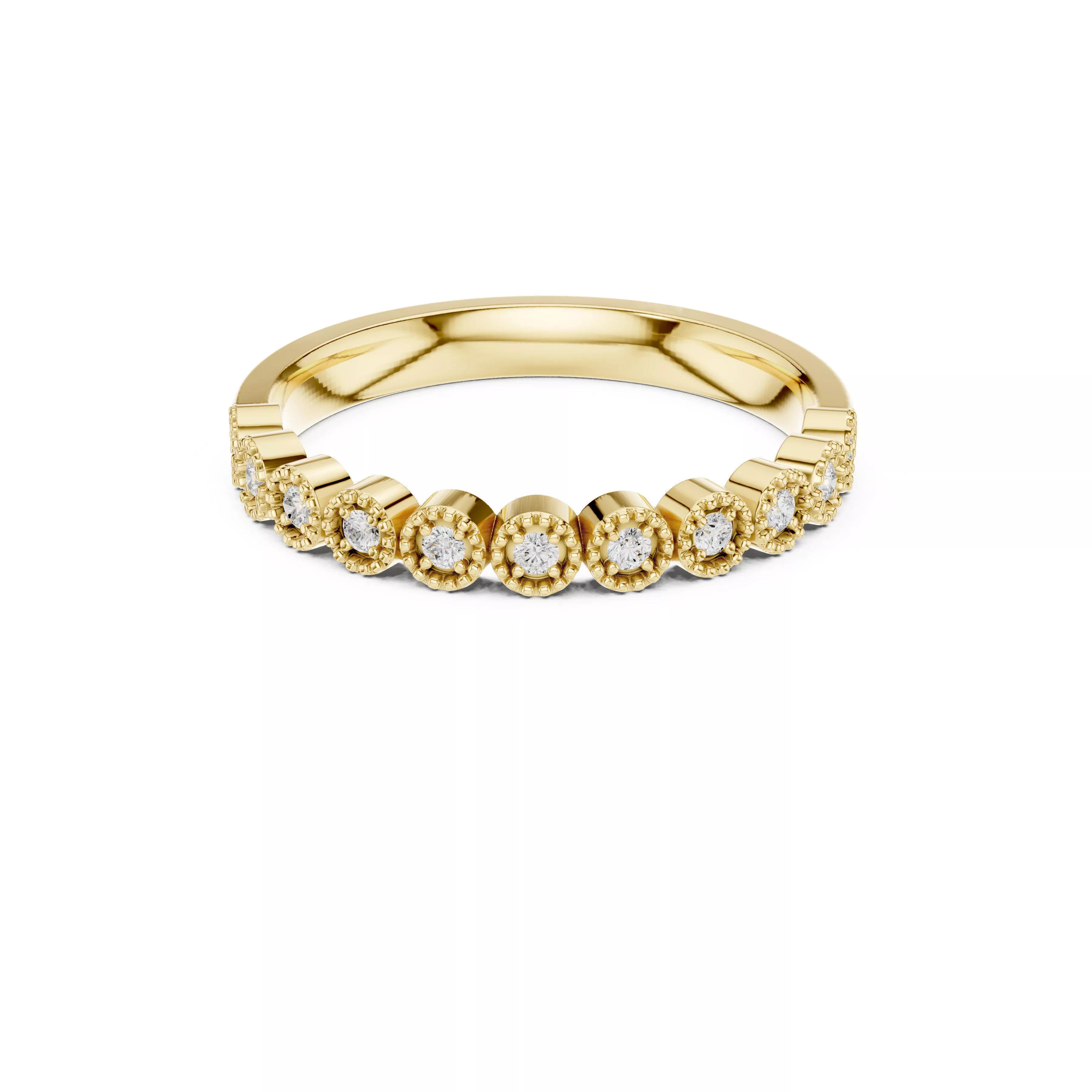 Minimal Diamond Dot Band Ring Milgrain Bezel Stackable Wedding 3D print model