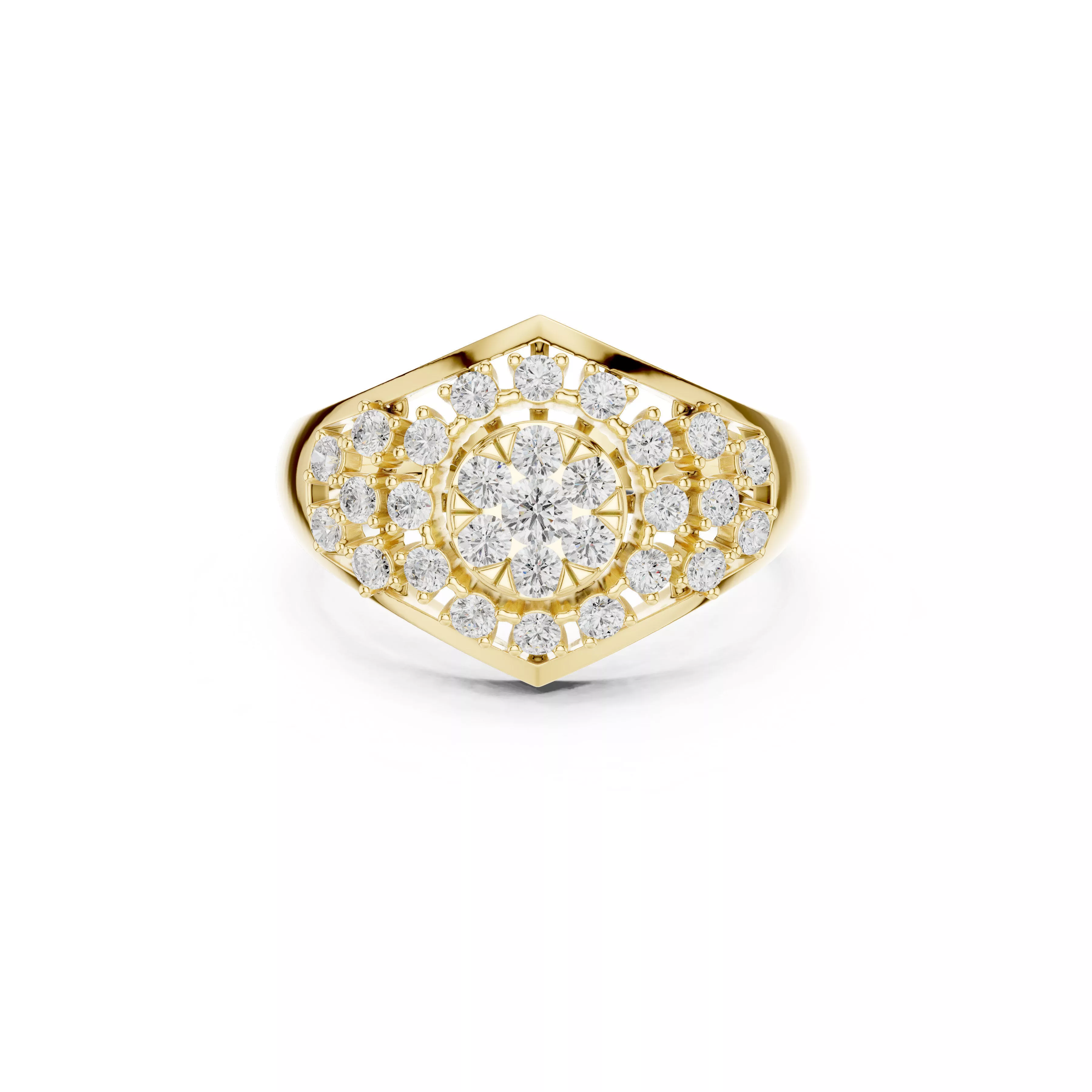 Diamond Cluster Ring Hexagon Halo Statement Ring CAD 3D print model