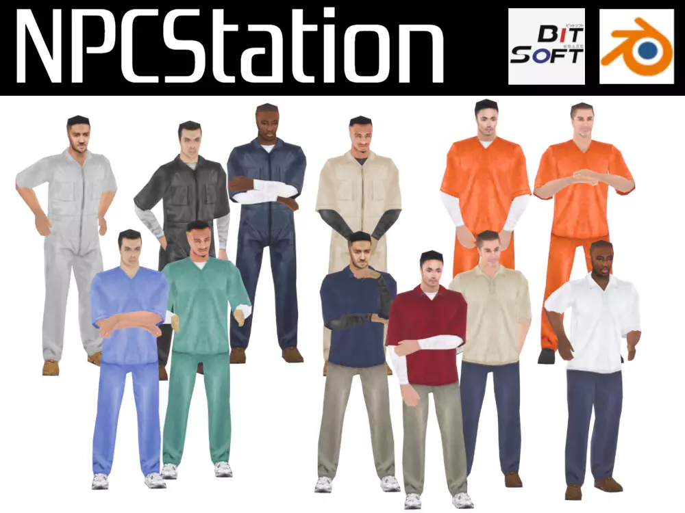 Rigged Low-Poly Male Job NPCs - PS1 and N64 style Low-poly 3D model