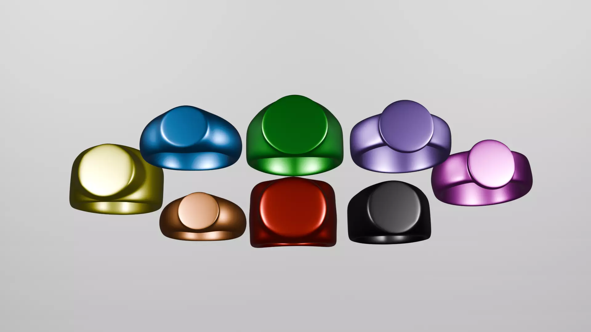 8 Power Rings Set - Lantern Corps Style 3D Print Ready Low-poly 3D model
