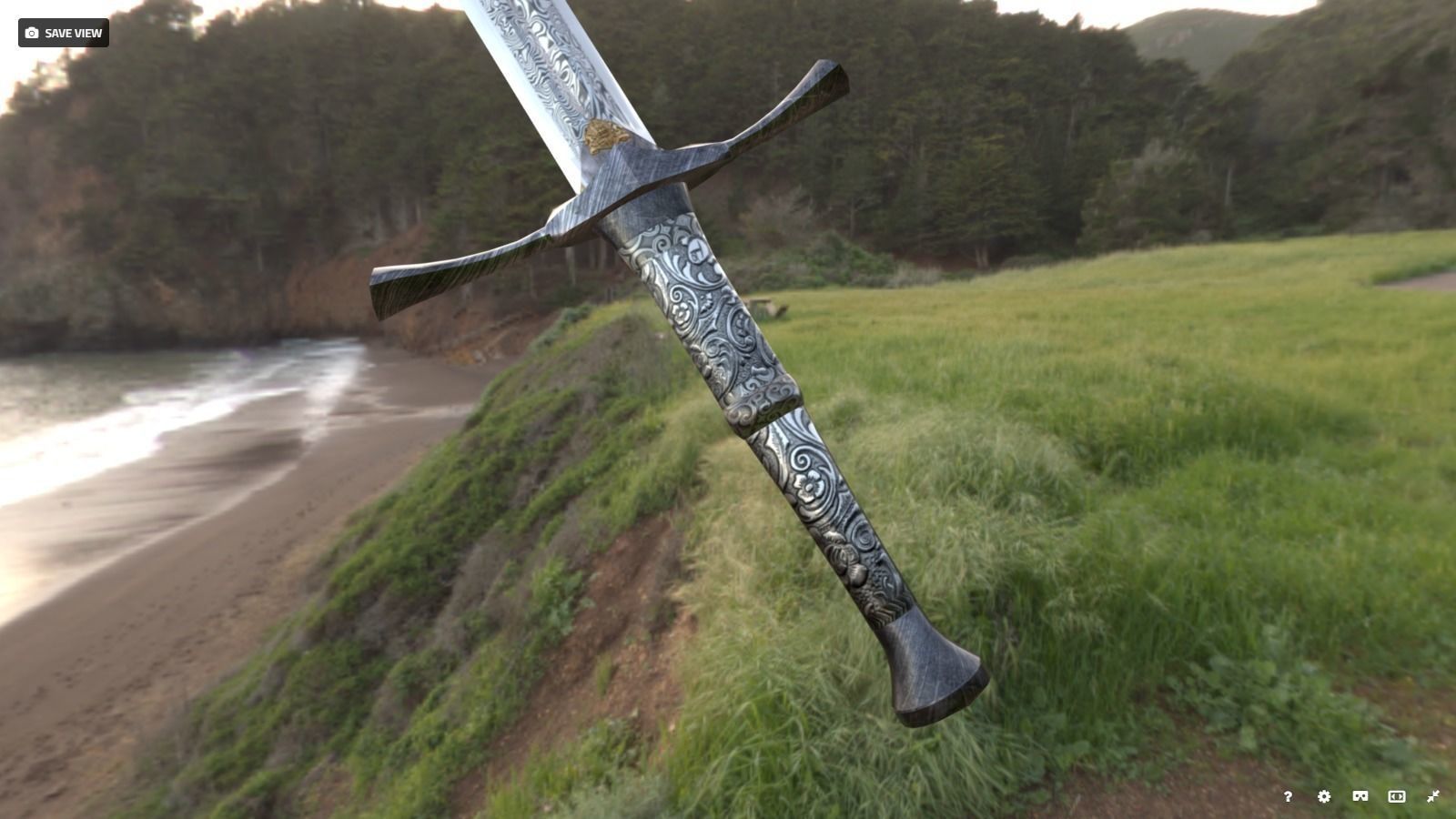 Knights sword Low-poly 3D model_2