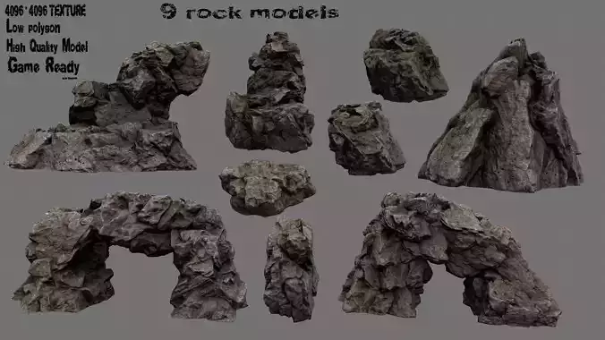 Rock Set rocks in shapes Low-poly 3D model