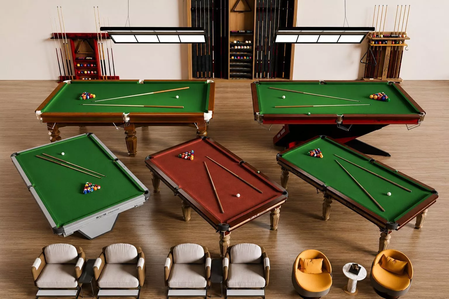 Modern Billiard Hall Pool Table Set Collection 3D model