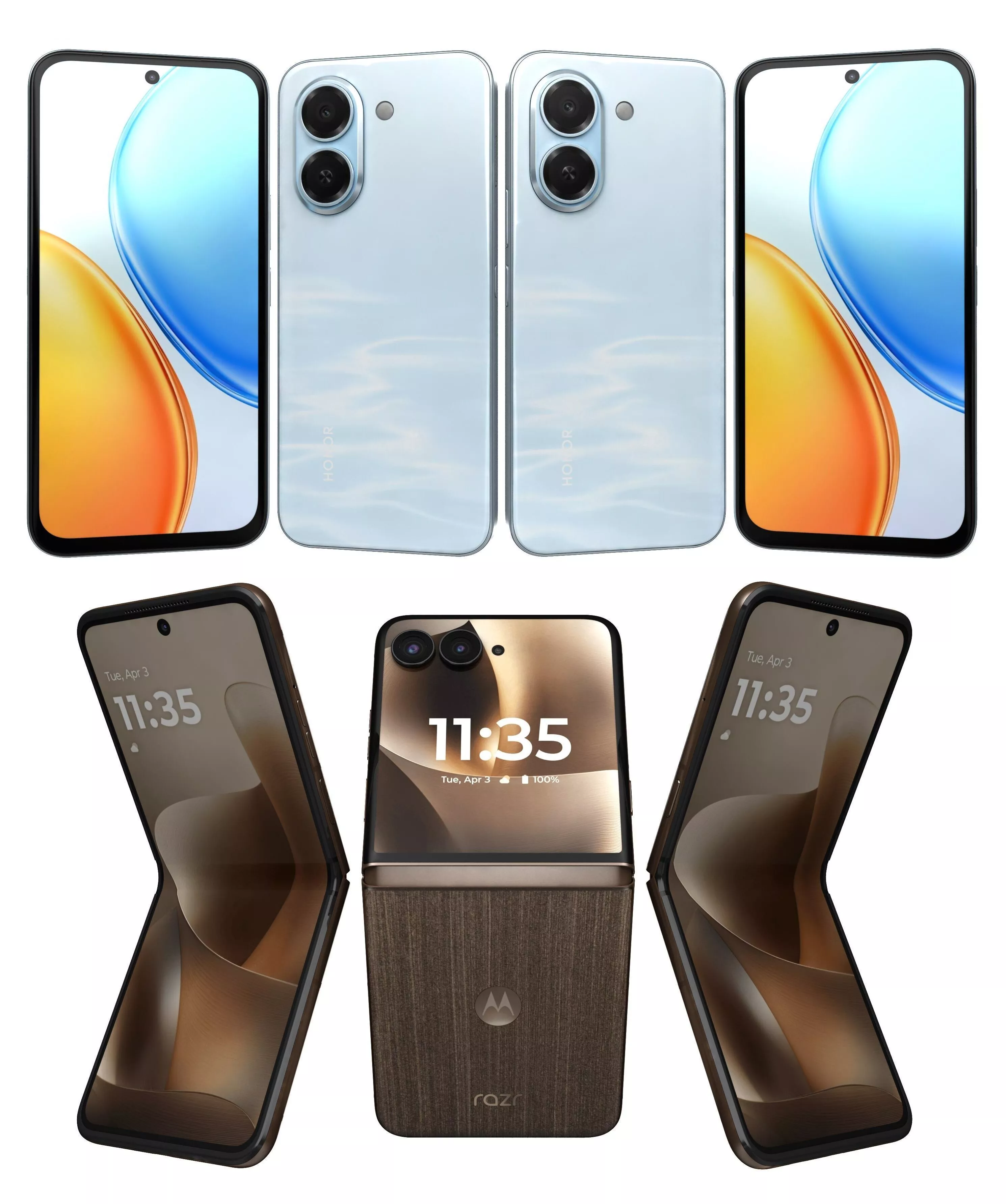 Honor Play 80 Plus Aqua Blue And Razr 70 Ultra PANTONE Cocoa 3D model