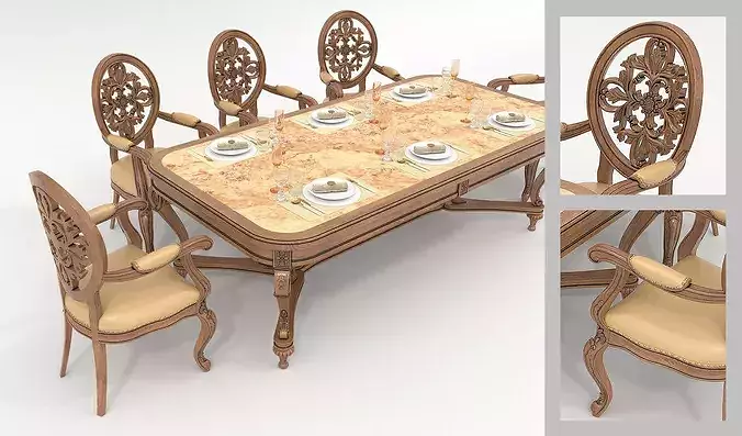 Royal Ivory Baroque Dining Set 4 3D model 4