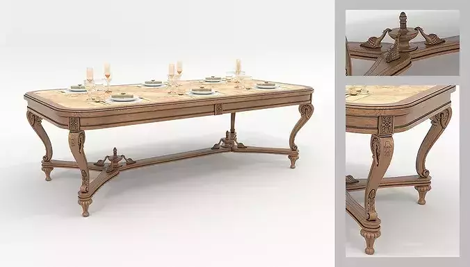 Royal Ivory Baroque Dining Set 4 3D model 7