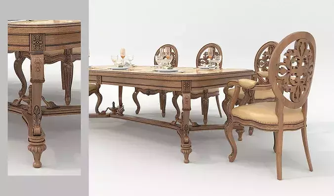 Royal Ivory Baroque Dining Set 4 3D model 3