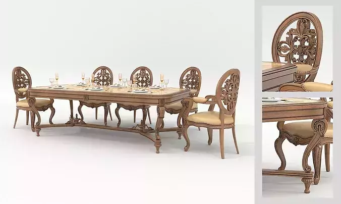 Royal Ivory Baroque Dining Set 4 3D model