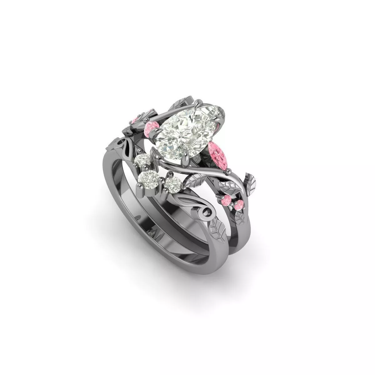 Pear Diamond Vintage Ring Set-3D CAD Model 3D print model