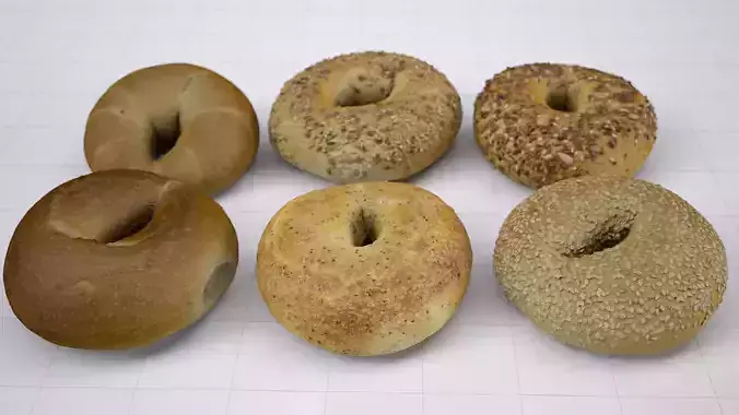 6 Bagel Pack - High resolution 3d scan Low-poly 3D model