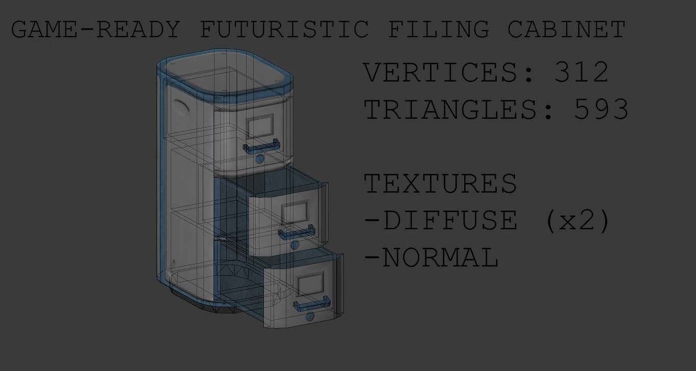 Futuristic Filing Cabinet -- Game-Ready Low-poly 3D model_9