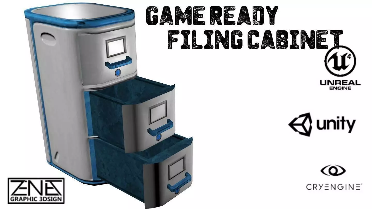 Futuristic Filing Cabinet -- Game-Ready Low-poly 3D model_0