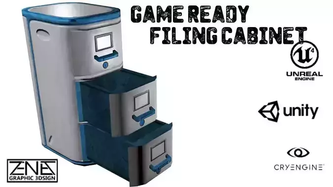 Futuristic Filing Cabinet -- Game-Ready Low-poly 3D model