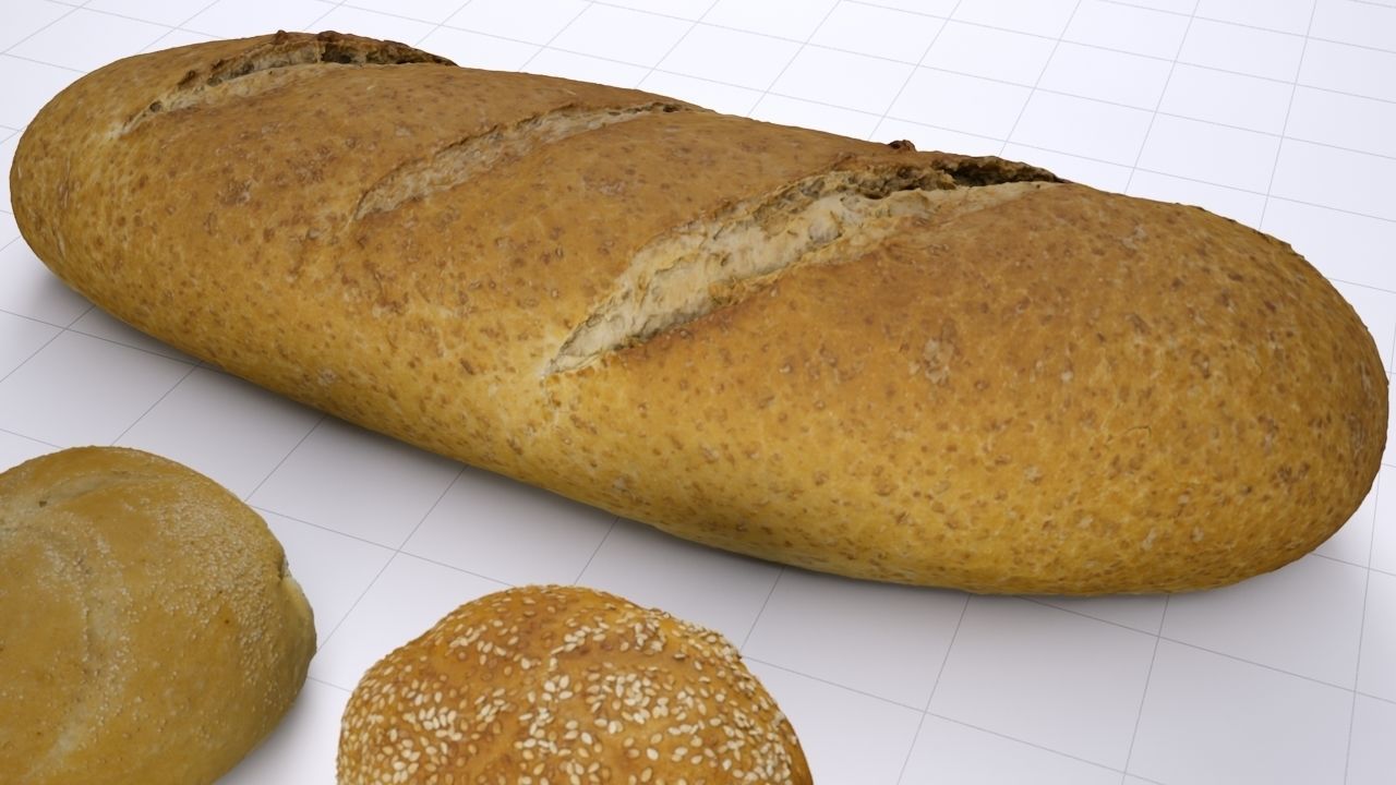 Bun Pack - 6 buns and 1 baguette - High resolution 3d scan 3D model_8