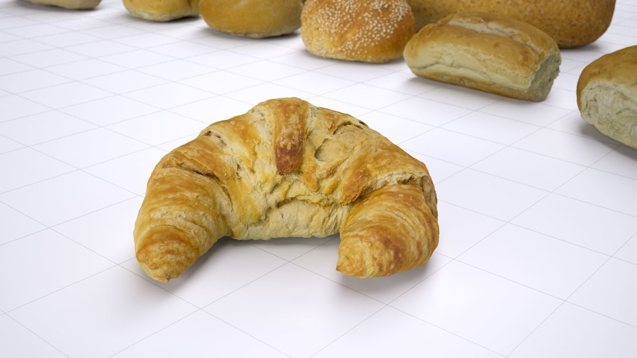 Bun Pack - 6 buns and 1 baguette - High resolution 3d scan 3D model_1