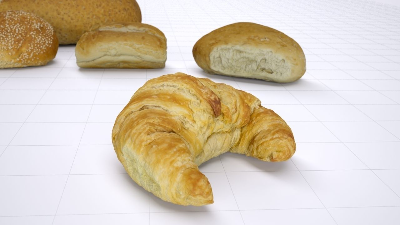 Bun Pack - 6 buns and 1 baguette - High resolution 3d scan 3D model_4