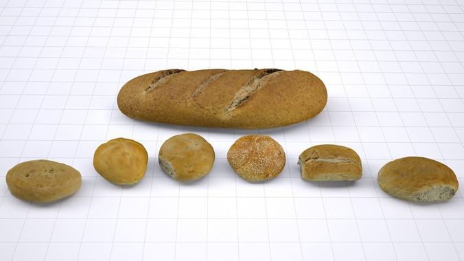 Bun Pack - 6 buns and 1 baguette - High resolution 3d scan 3D model