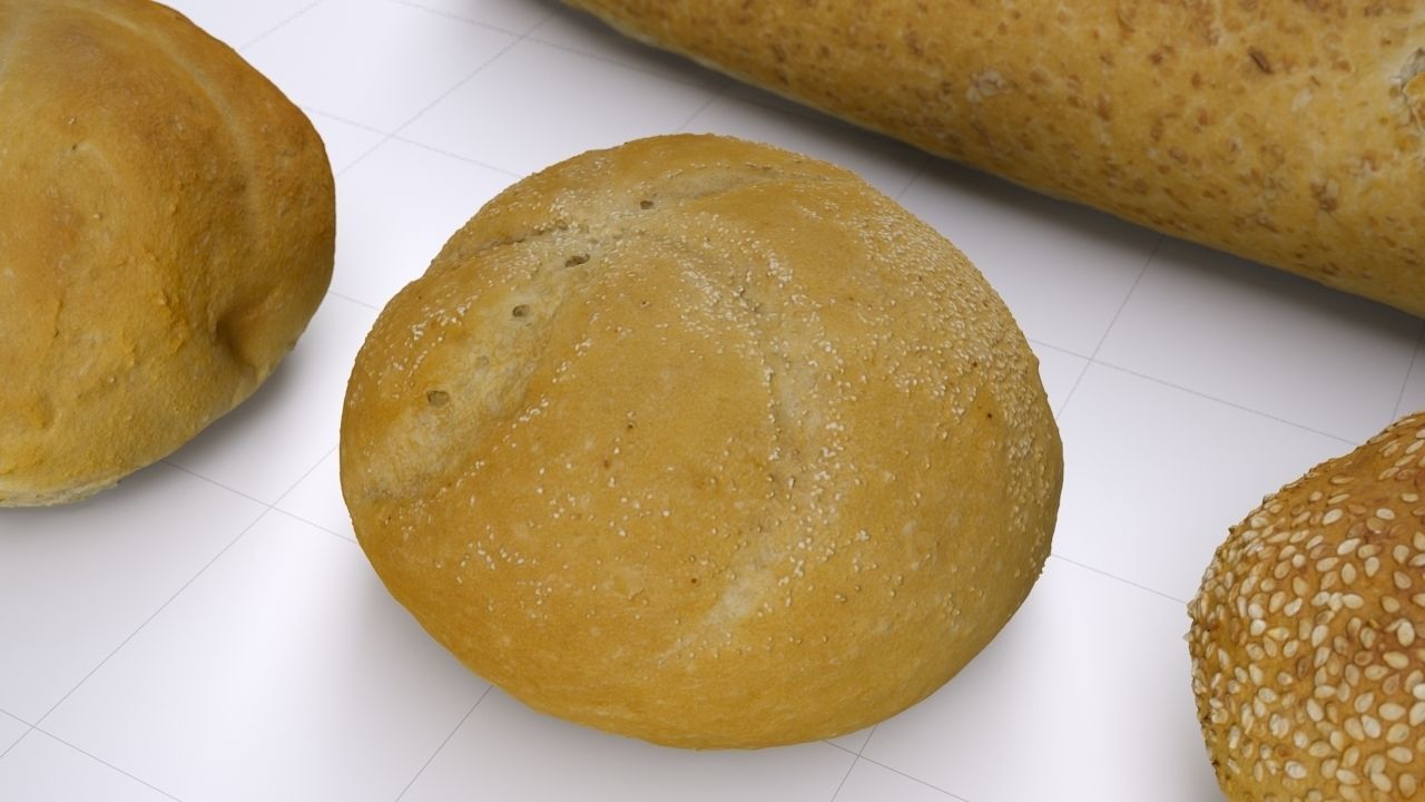 Bun Pack - 6 buns and 1 baguette - High resolution 3d scan 3D model_5