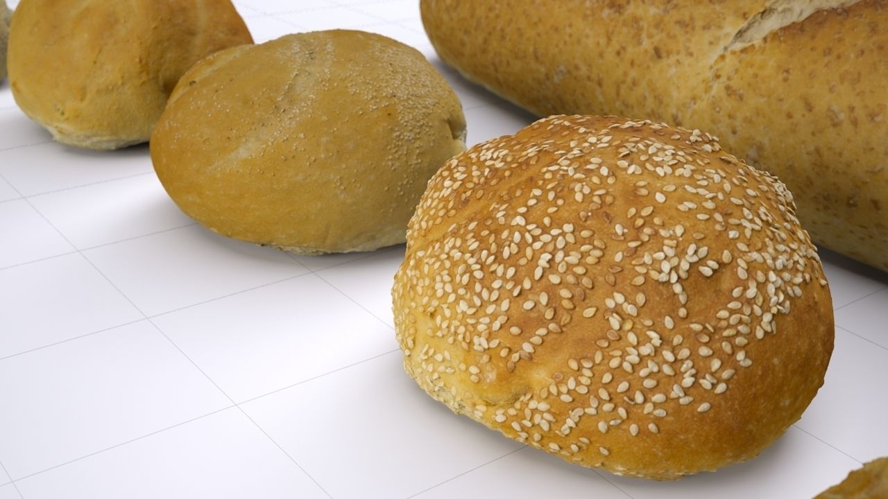 Bun Pack - 6 buns and 1 baguette - High resolution 3d scan 3D model_6