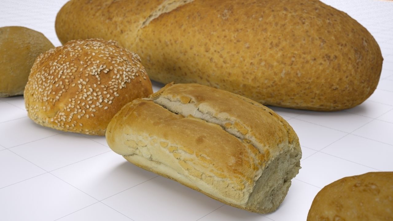 Bun Pack - 6 buns and 1 baguette - High resolution 3d scan 3D model_9