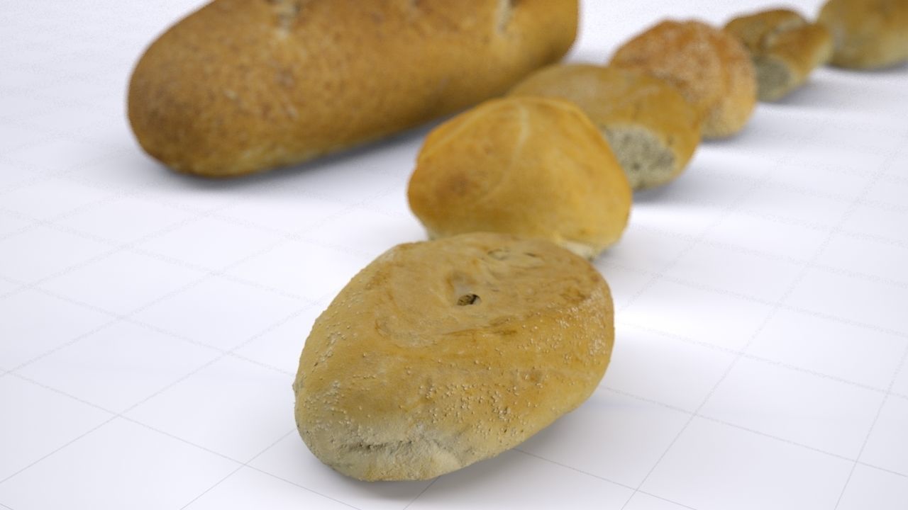 Bun Pack - 6 buns and 1 baguette - High resolution 3d scan 3D model_3