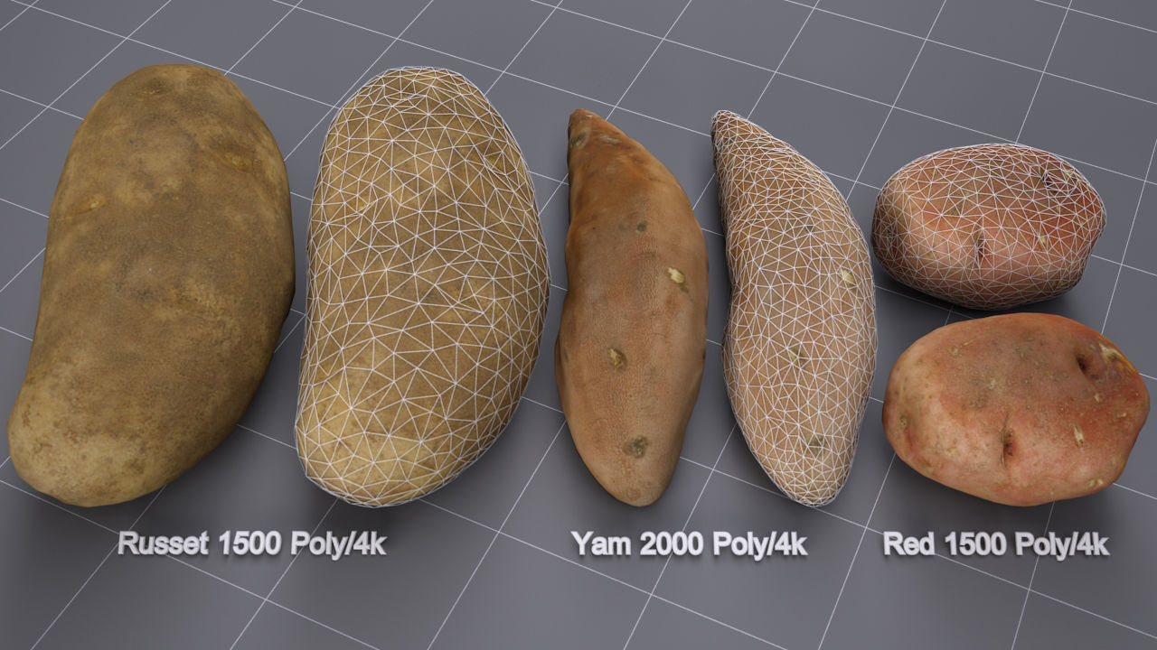 Potato pack- Russet yam and red potato- High resolution 3d scan 3D model_4