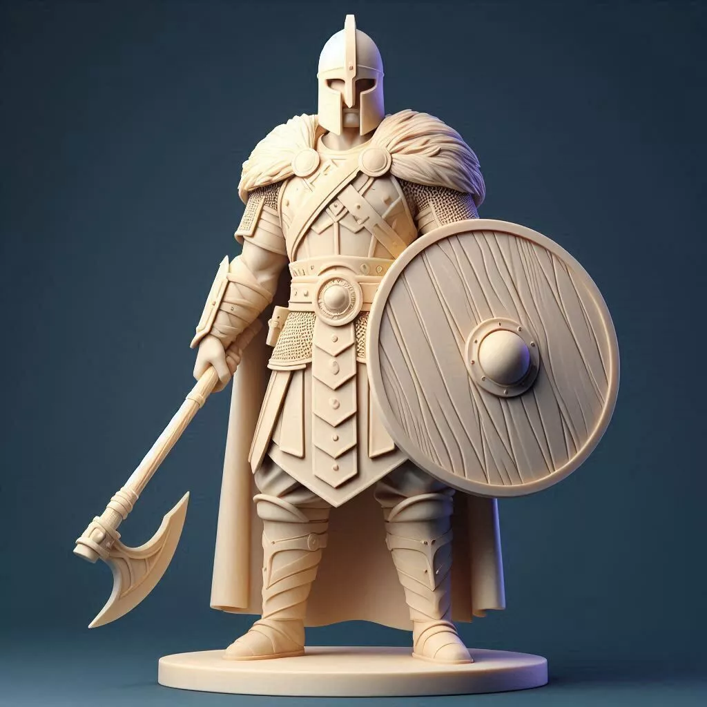 4170 Viking Warrior with Shield and Axe Minimalist Statue 3D print model