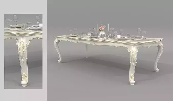 Royal European Classic Table and Chairs 2 3D model 7