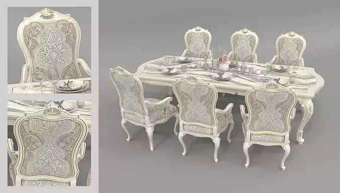 Royal European Classic Table and Chairs 2 3D model 3
