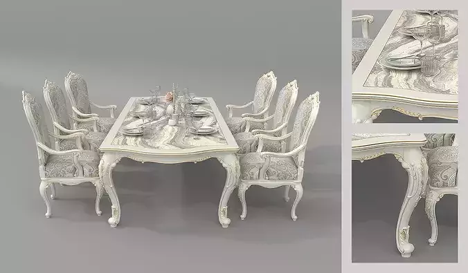Royal European Classic Table and Chairs 2 3D model 4