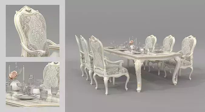 Royal European Classic Table and Chairs 2 3D model