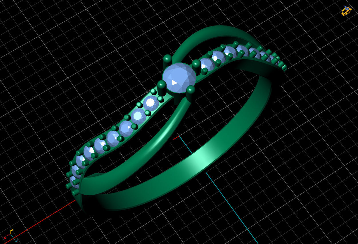 Ring diamond gold 3D print model_5