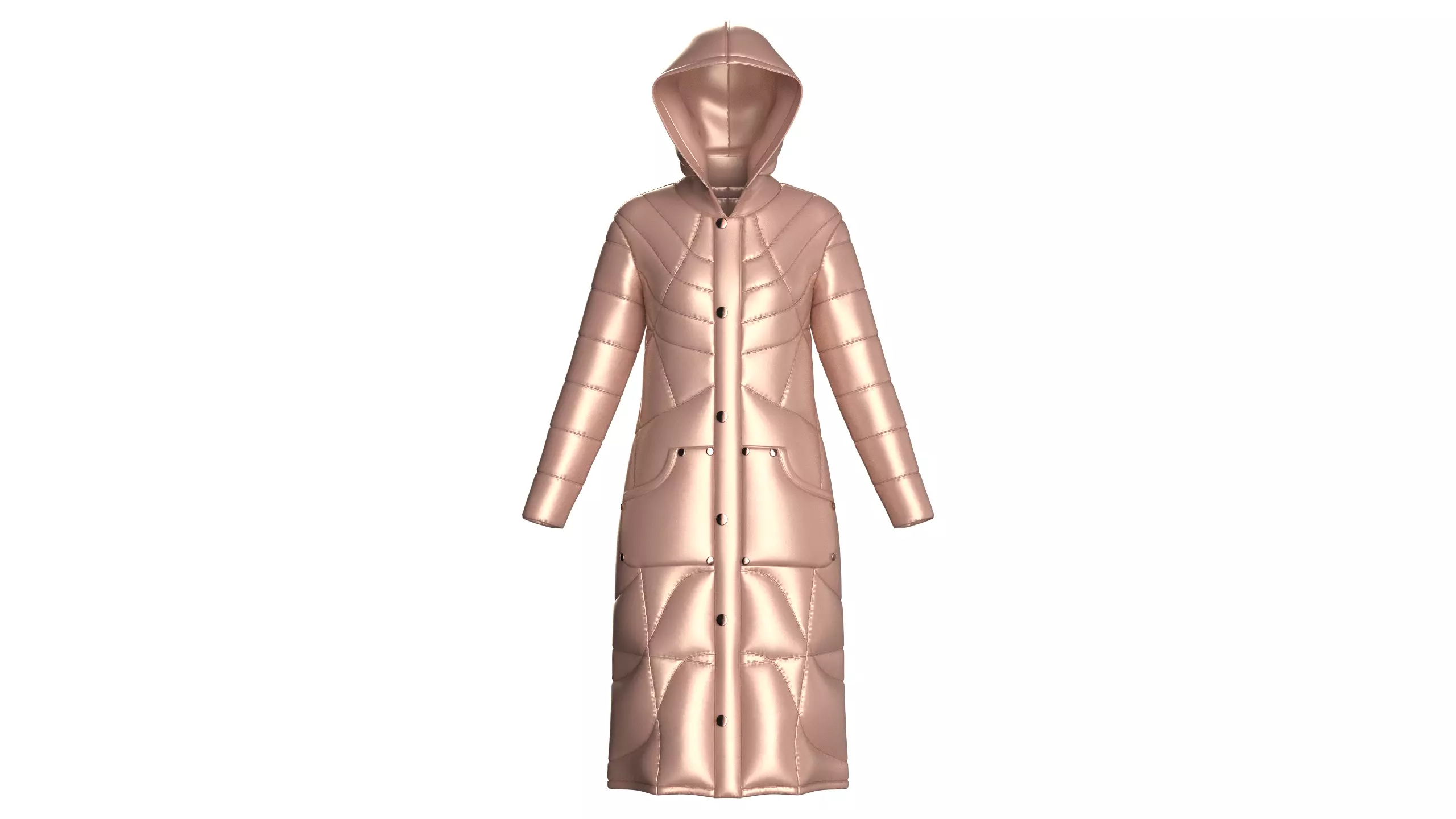 Girls Longline Hooded Puffer Coat 3D model