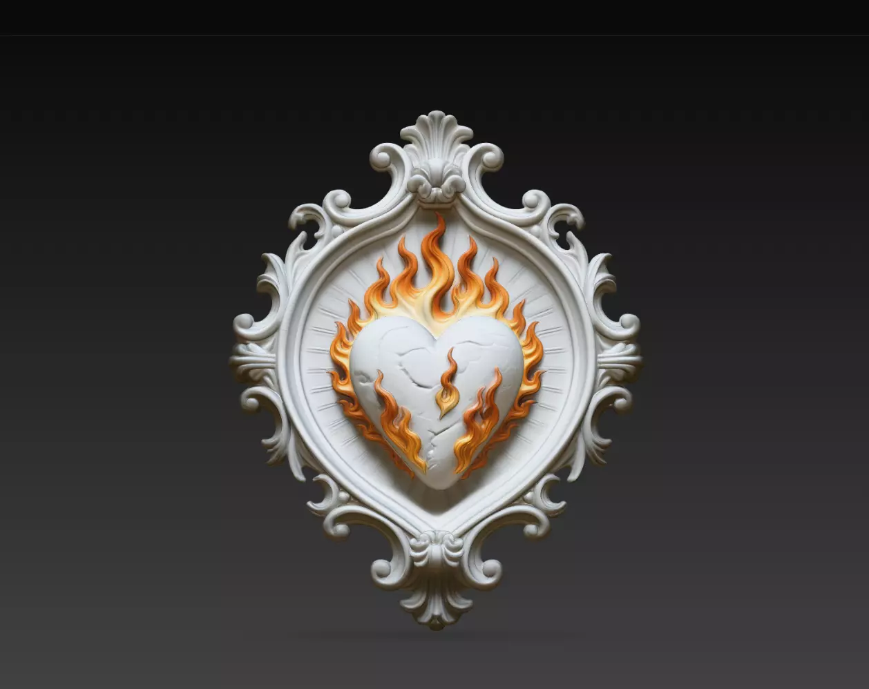 Burning Sacred Heart Baroque Wall Ornament STL Model 3D print model