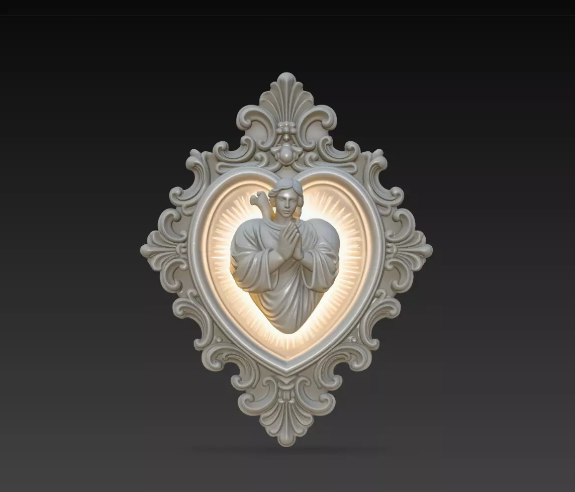 Praying Angel Heart Frame Wall Statue STL Print Model 3D print model