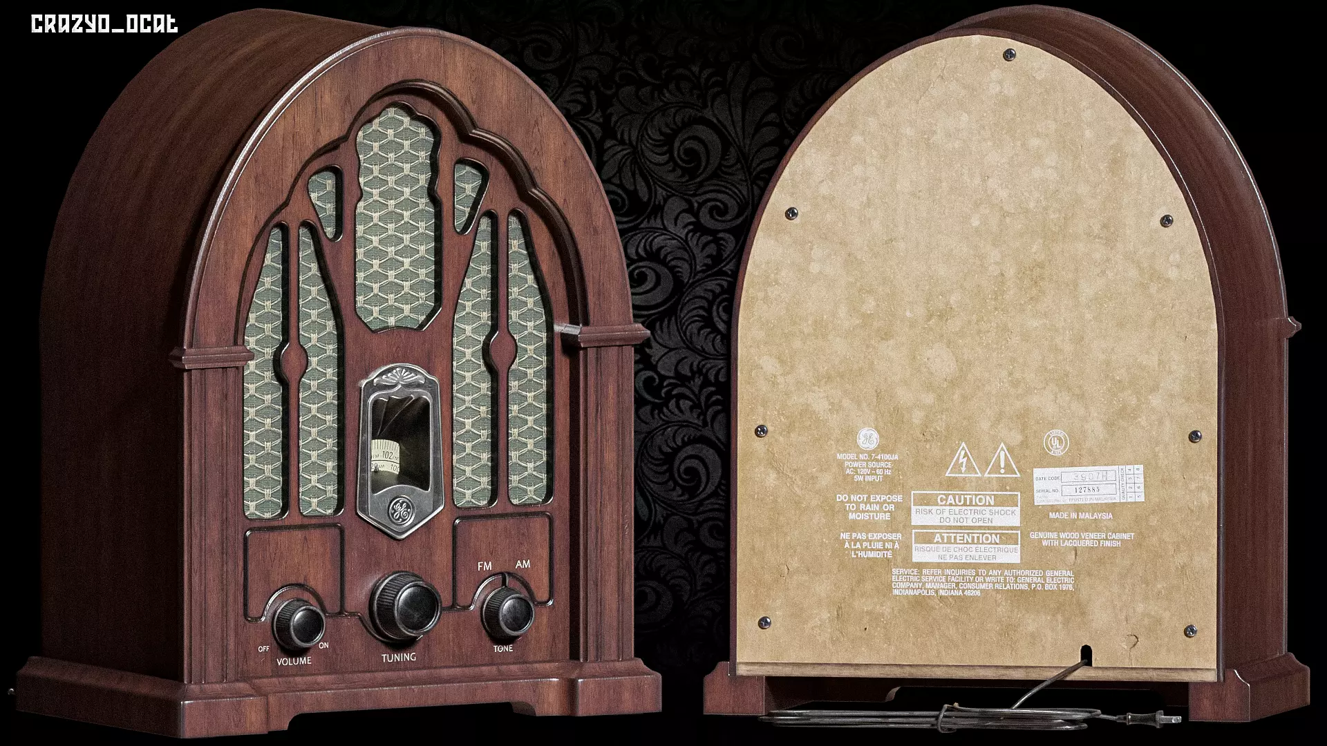 Dark Wood Vintage Cathedral Radio Low-poly 3D model