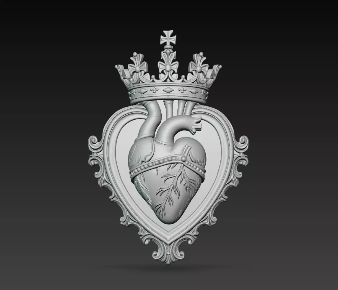 Crowned Anatomical Sacred Heart Reliquary STL Model 3D print model