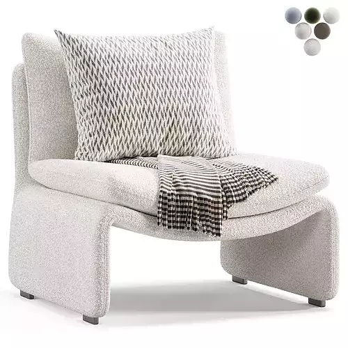 Maya White Faux Sheepskin Boucle Accent Chair 3D model 5