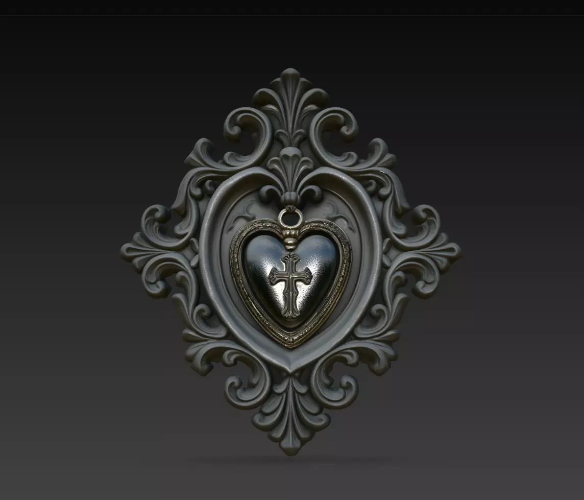 Dark Cross Heart Baroque Reliquary STL Model 3D print model