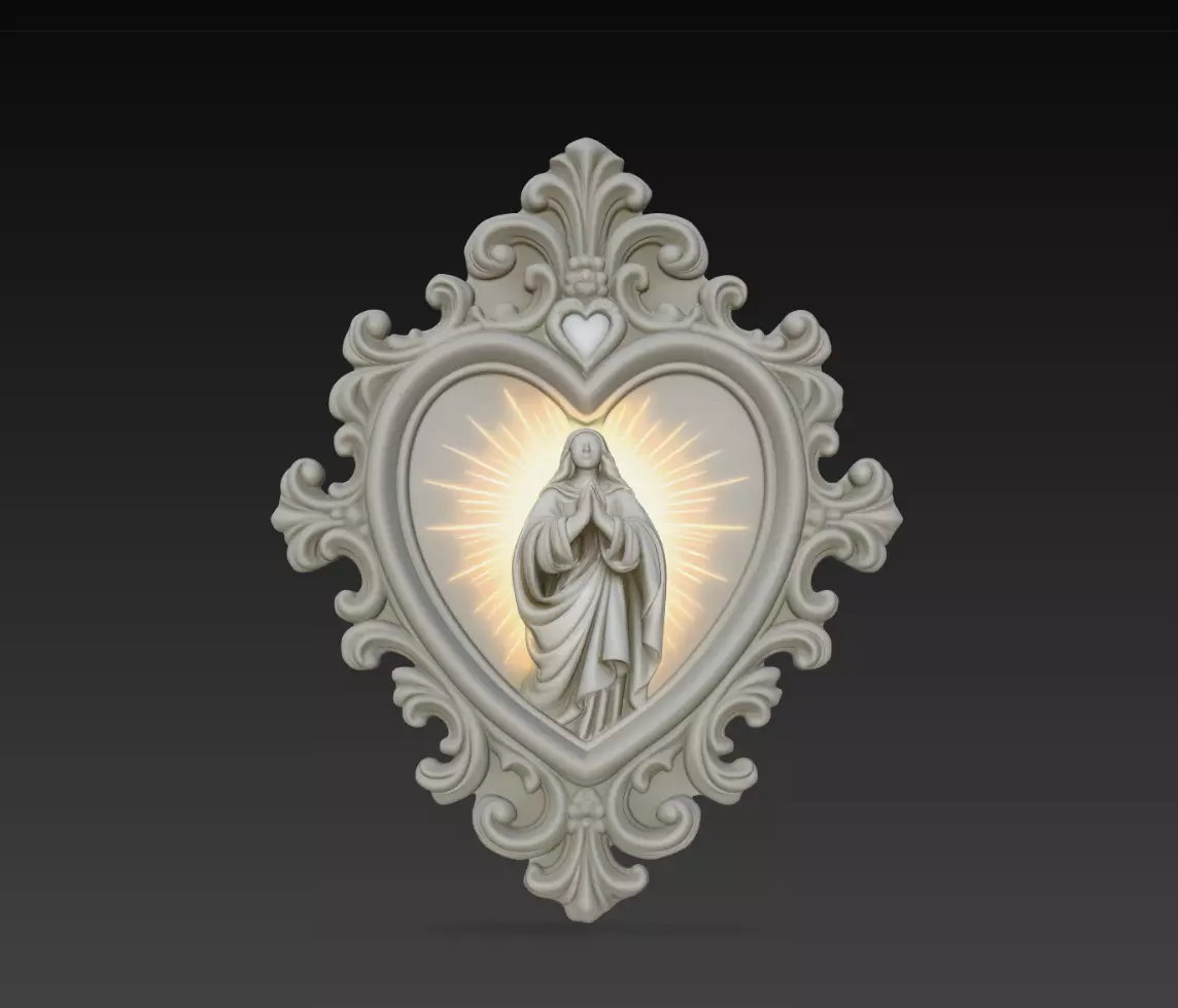 Virgin Mary Heart Frame Radiant Wall Statue STL Print Model 3D print model