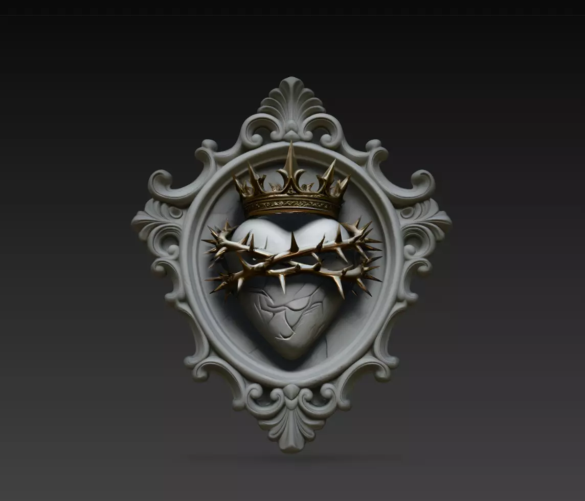 Crowned Sacred Heart Thorn Wall Relief STL Print Model 3D print model