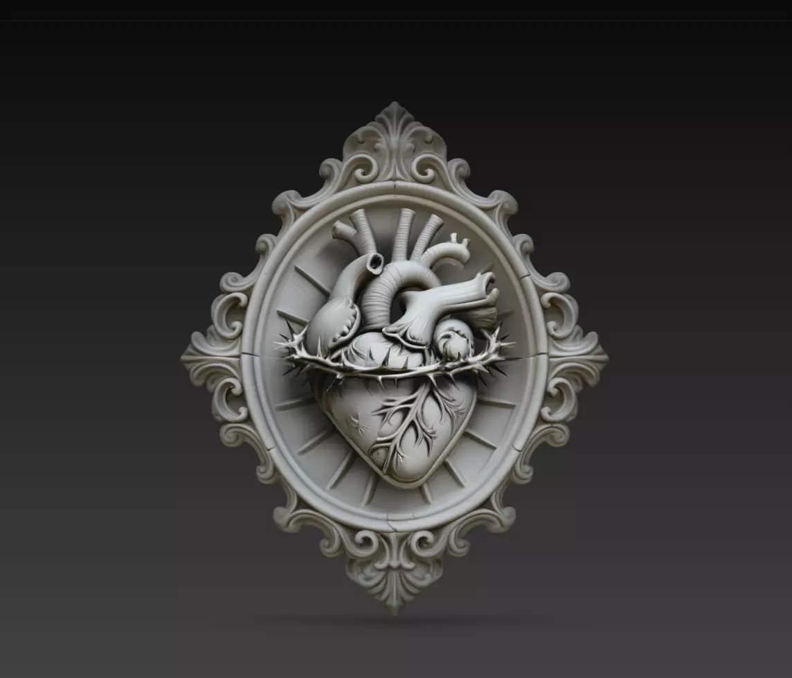 Sacred Heart Crown Thorn Baroque Relief STL Print Model 3D print model