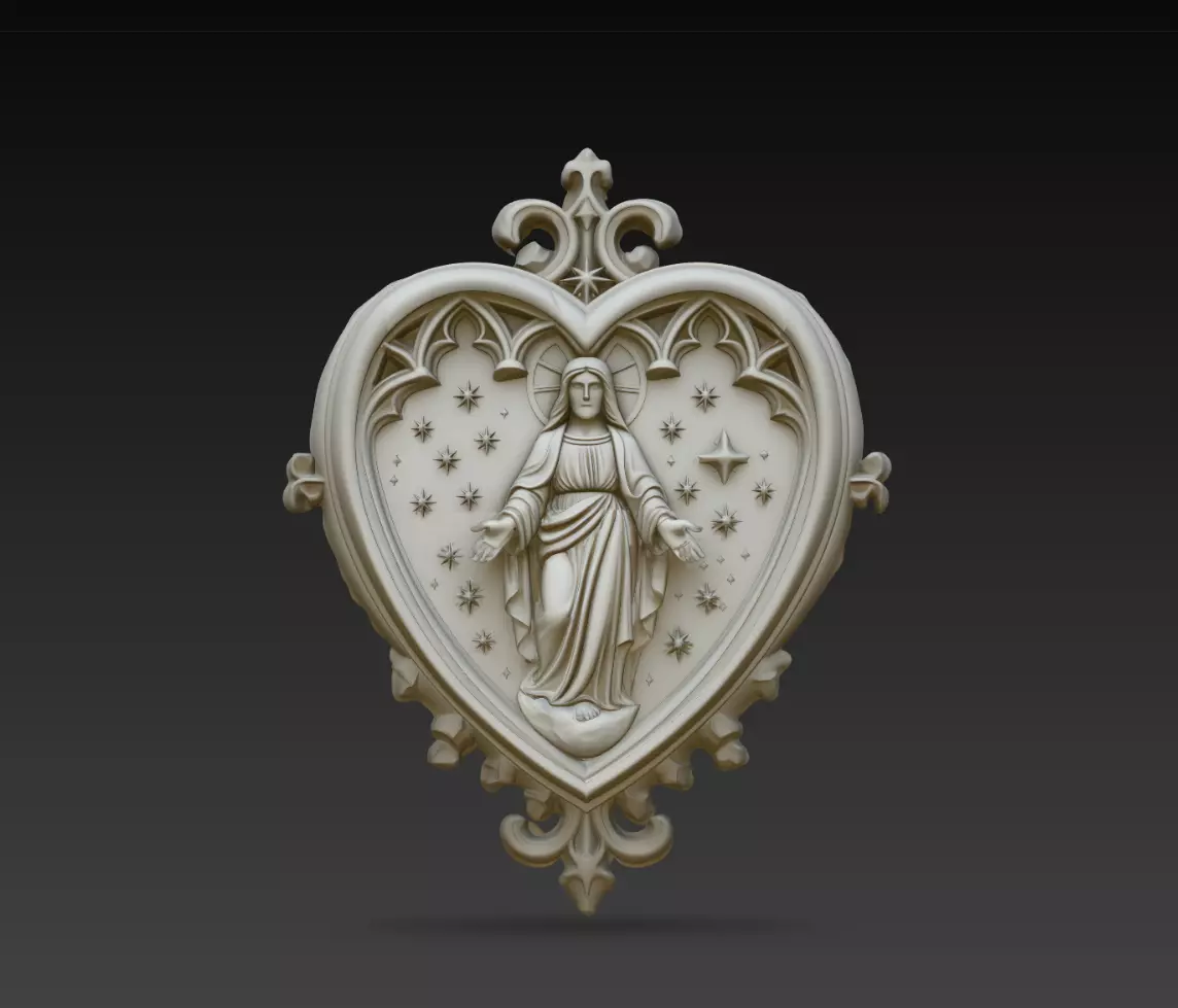 Virgin Mary Star Heart Wall Statue STL Print Model 3D print model