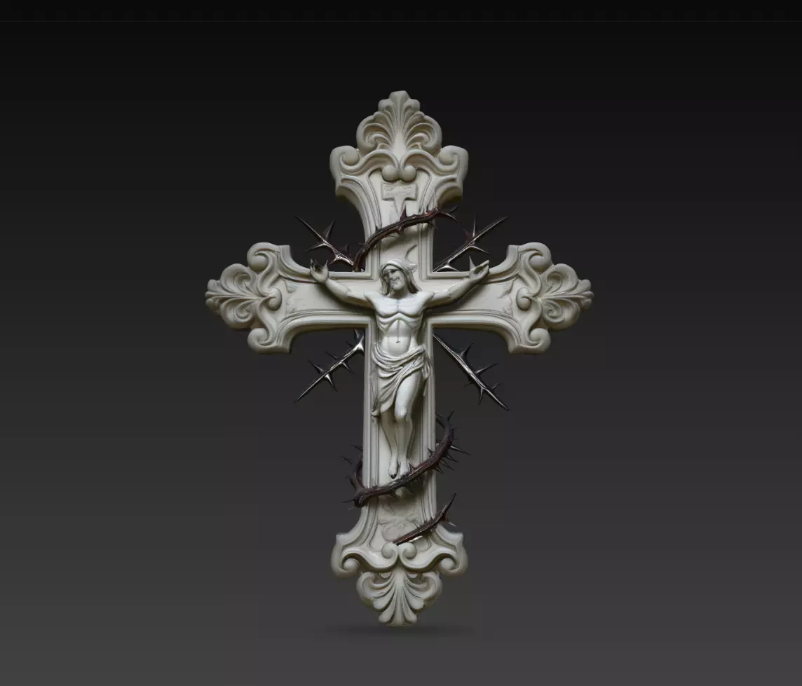 Thornbound Calvary Christ Ornate Crucifix Wall Relief STL Model 3D print model